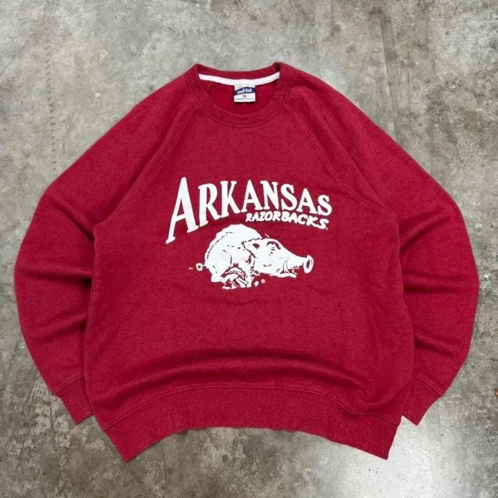 Vintage Style Res Arkansas Razorbacks Raglan Crewneck Sweatshirt Size M
